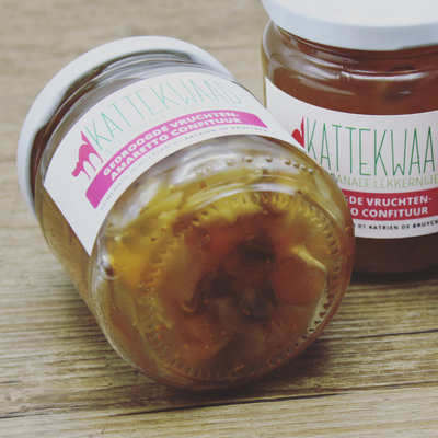 Kattekwaad Gedroogde vruchten-amaretto confituur Kattekwaad Gedroogde vruchten-amaretto confituur