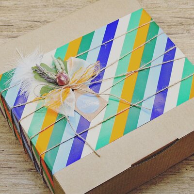 Geschenkverpakking Blauw-groen-oranje